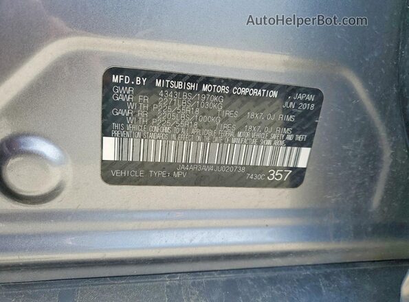 JA4AR3AW4JU020738 2018 MITSUBISHI OUTLANDER Gray სალონის 360-გრადუსიანი ხედი