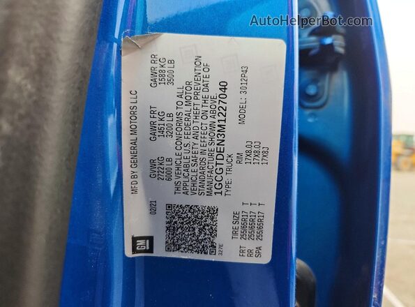 1GCGTDEN3M1227040 2021 CHEVROLET 1500 Blue Շարժիչի բաժամունքի տեսք