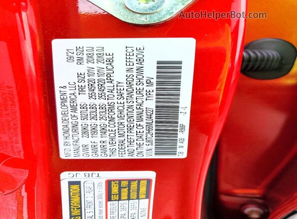 5J8TC2H66ML044227 2021 ACURA RDX Красный 