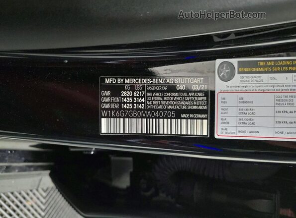 W1K6G7GB0MA040705 2021 MERCEDES-BENZ S Black 