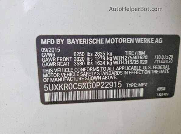 5UXKR0C5XG0P22915 2016 BMW X5 White 