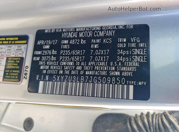5XYZU3LB7JG509850 2018 HYUNDAI SANTA FE Silver Vista interior de 360 grados
