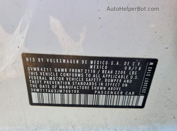 3VW717AU3JM768198 2018 VOLKSWAGEN GOLF White 