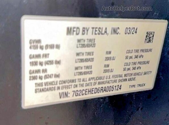 7G2CEHED6RA005124 2024 TESLA CYBERTRUCK Gray Vista interior trasera