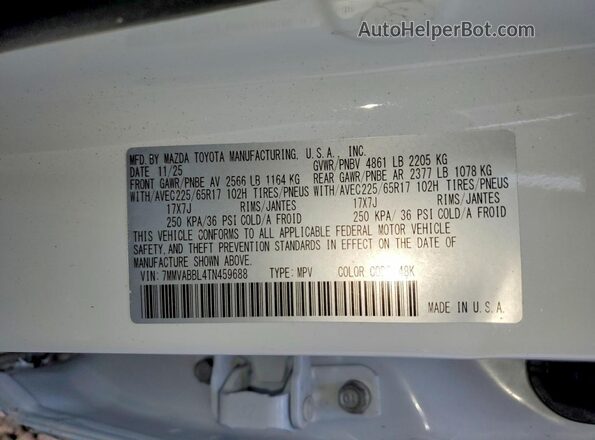 7MMVABBL4TN459688 2026 MAZDA CX-5 White სალონის 360-გრადუსიანი ხედი