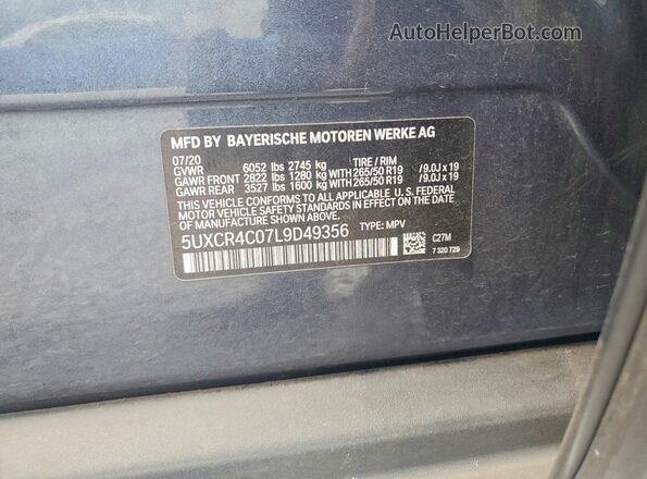 5UXCR4C07L9D49356 2020 BMW X5 Black 