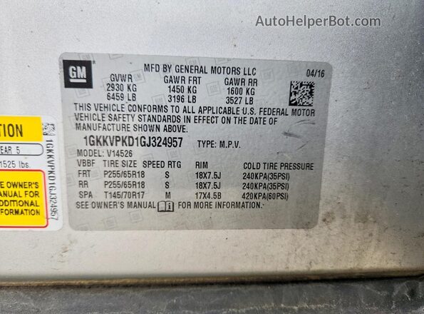 1GKKVPKD1GJ324957 2016 GMC ACADIA Silver 