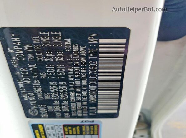 KM8SRDHF0HU170602 2017 HYUNDAI SANTA White 
