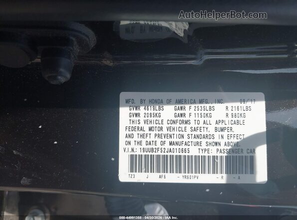 19UUB2F52JA010665 2018 ACURA TLX Black ძრავის განყოფილების ხედი
