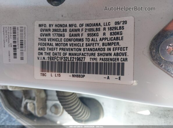 19XFC1F32LE219627 2020 HONDA CIVIC White Vista del compartimento del motor