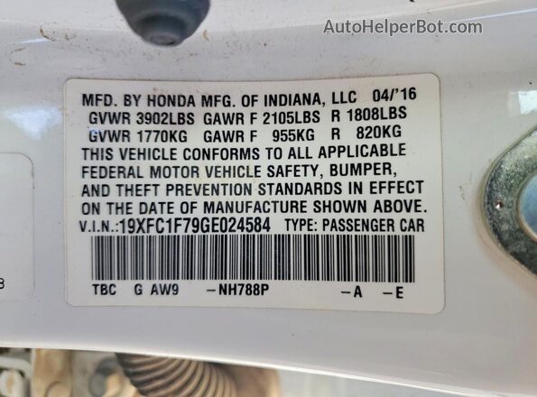 19XFC1F79GE024584 2016 HONDA CIVIC White Engine compartment view