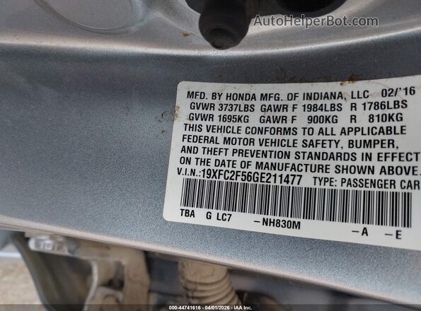 19XFC2F56GE211477 2016 HONDA CIVIC Silver Widok komory silnika