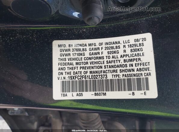 19XFC2F61LE027373 2020 HONDA CIVIC Gray 
