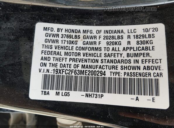 19XFC2F63ME200294 2021 HONDA CIVIC Black Vista del compartimento del motor