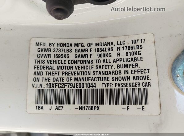 19XFC2F79JE001044 2018 HONDA CIVIC White Vista del compartimento del motor