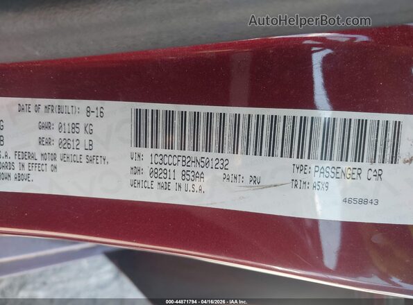 1C3CCCFB2HN501232 2017 CHRYSLER 200 Burgundy 