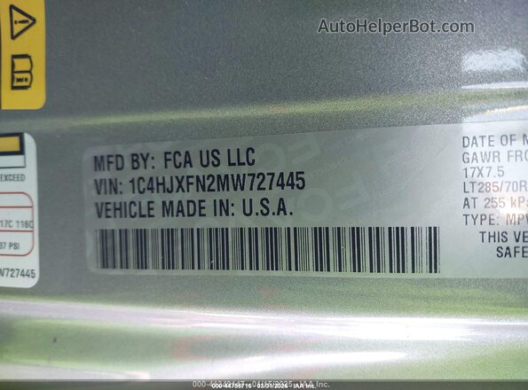 1C4HJXFN2MW727445 2021 JEEP WRANGLER UNLIMITED Silver Vista del compartimento del motor