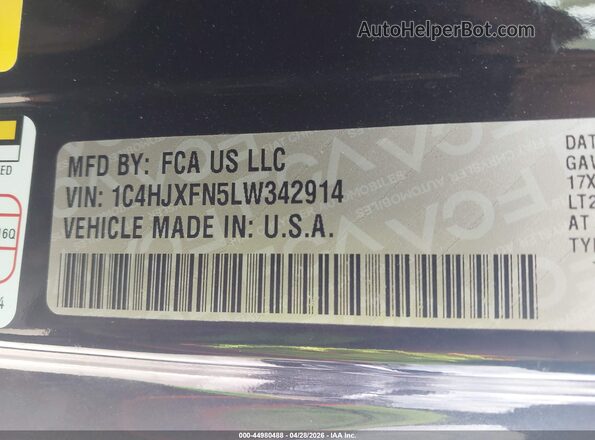 1C4HJXFN5LW342914 2020 JEEP WRANGLER UNLIMITED Black Շարժիչի բաժամունքի տեսք