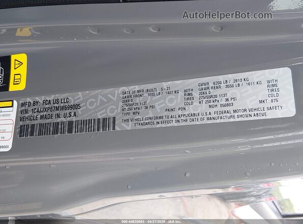1C4JJXP67MW699005 2021 JEEP WRANGLER Gray Vista del compartimento del motor