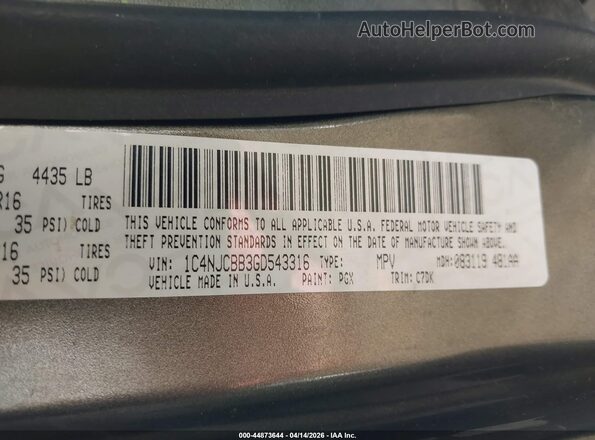 1C4NJCBB3GD543316 2016 JEEP COMPASS Зеленый Вид подкапотного пространства