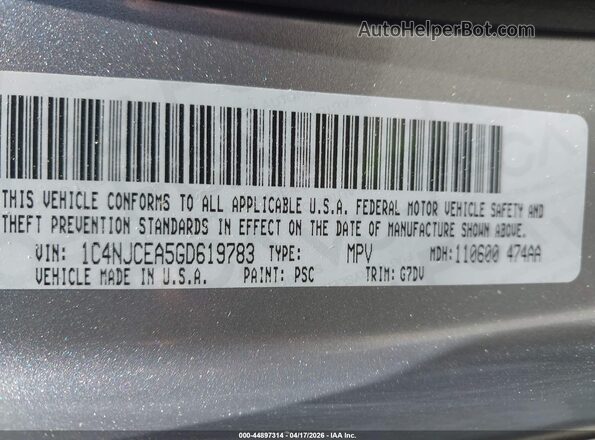 1C4NJCEA5GD619783 2016 JEEP COMPASS Silver Вид підкапотного простору