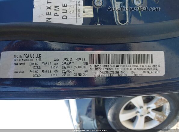 1C4NJDBB6GD756296 2016 JEEP COMPASS Blue Vista del compartimento del motor