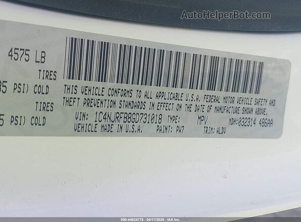 1C4NJRFB8GD731018 2016 JEEP PATRIOT White Vista de la etiqueta del VIN