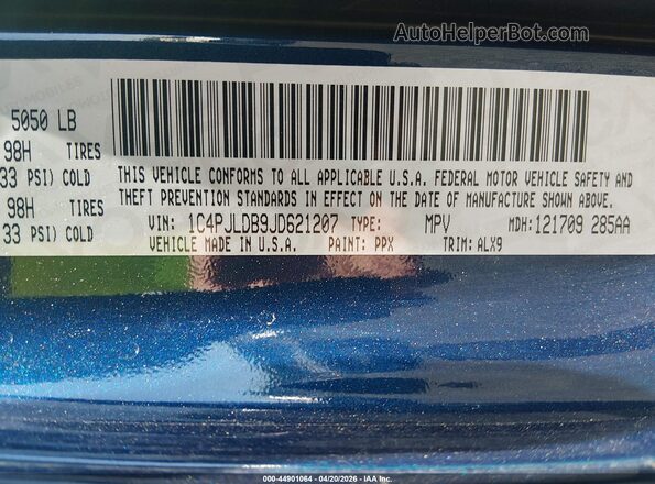 1C4PJLDB9JD621207 2018 JEEP CHEROKEE Dark Blue 