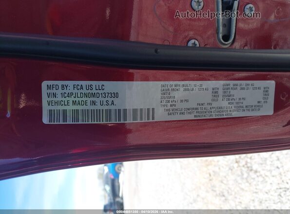 1C4PJLDN0MD137330 2021 JEEP CHEROKEE Red Widok komory silnika