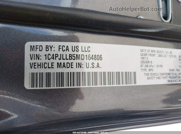 1C4PJLLB5MD164806 2021 JEEP CHEROKEE Gray Engine compartment view