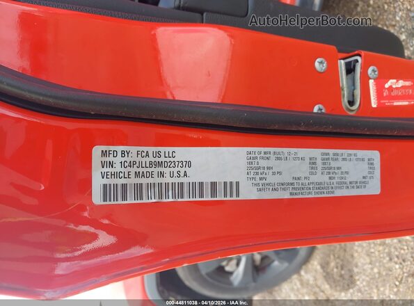 1C4PJLLB9MD237370 2021 JEEP CHEROKEE Orange Вид підкапотного простору