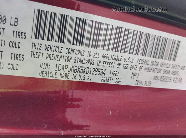 1C4PJMBX5KD139534 2019 JEEP CHEROKEE Red Widok komory silnika
