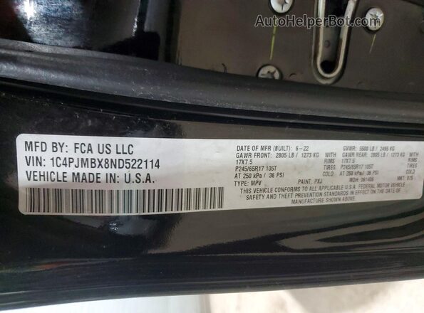 1C4PJMBX8ND522114 2022 JEEP CHEROKEE Black VIN կոդի պիտակի տեսք