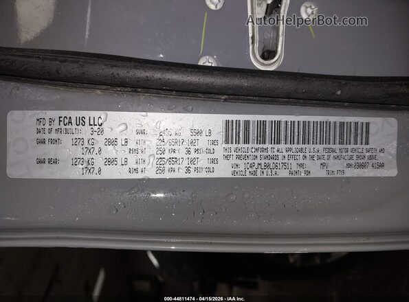 1C4PJMLB0LD617511 2020 JEEP CHEROKEE Gray Widok komory silnika