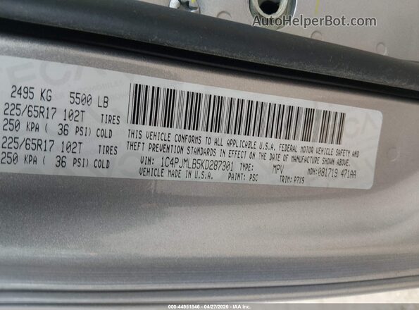 1C4PJMLB5KD287301 2019 JEEP CHEROKEE Silver Vista del compartimento del motor