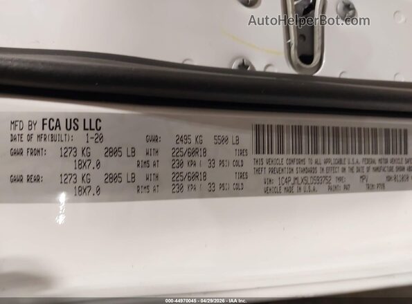 1C4PJMLX5LD593752 2020 JEEP CHEROKEE White Widok komory silnika
