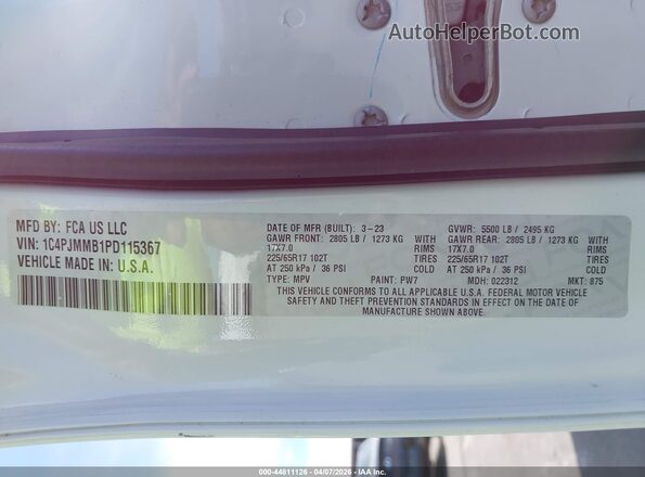 1C4PJMMB1PD115367 2023 JEEP CHEROKEE Белый Вид подкапотного пространства