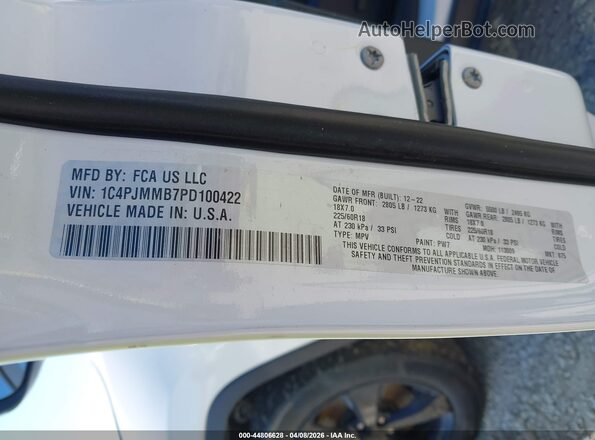 1C4PJMMB7PD100422 2023 JEEP CHEROKEE White Вид підкапотного простору