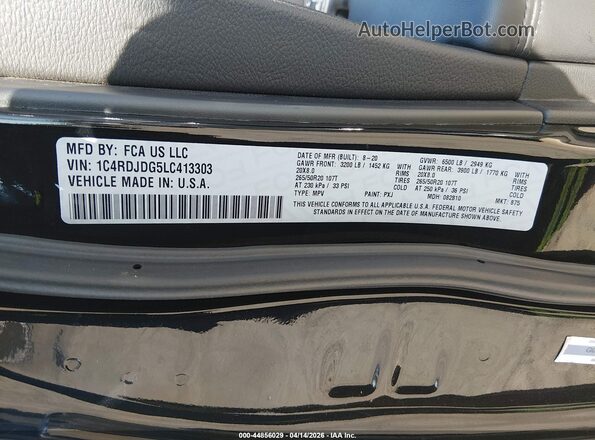 1C4RDJDG5LC413303 2020 DODGE DURANGO Black 