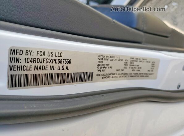 1C4RDJFGXPC687650 2023 DODGE DURANGO White Панорамний вид салону 360°