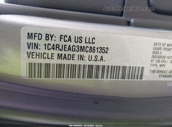 1C4RJEAG3MC861352 2021 JEEP GRAND CHEROKEE Silver Вид підкапотного простору