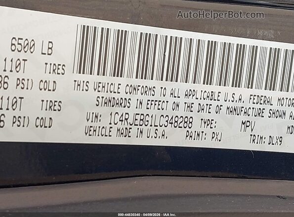 1C4RJEBG1LC348288 2020 JEEP GRAND CHEROKEE Black Widok komory silnika