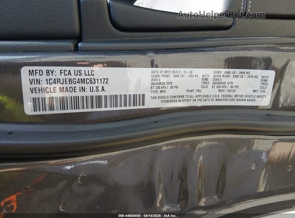 1C4RJEBG4MC631172 2021 JEEP GRAND CHEROKEE Gray Շարժիչի բաժամունքի տեսք