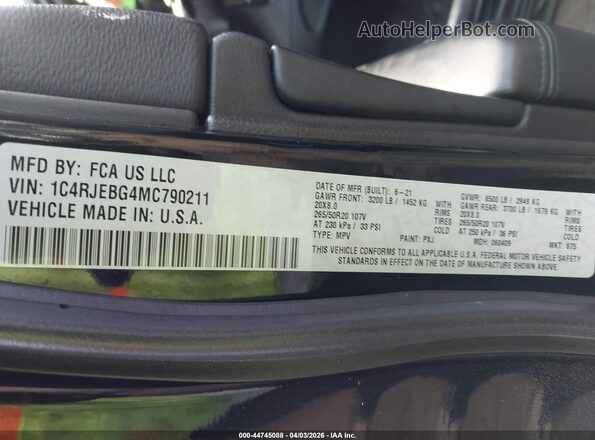 1C4RJEBG4MC790211 2021 JEEP GRAND CHEROKEE Черный Вид подкапотного пространства