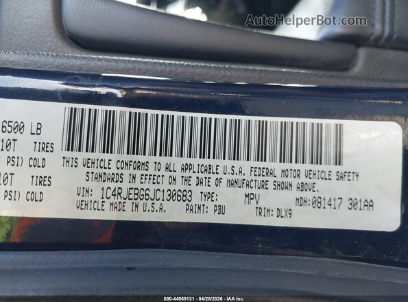 1C4RJEBG6JC130683 2018 JEEP GRAND CHEROKEE Blue Вид підкапотного простору