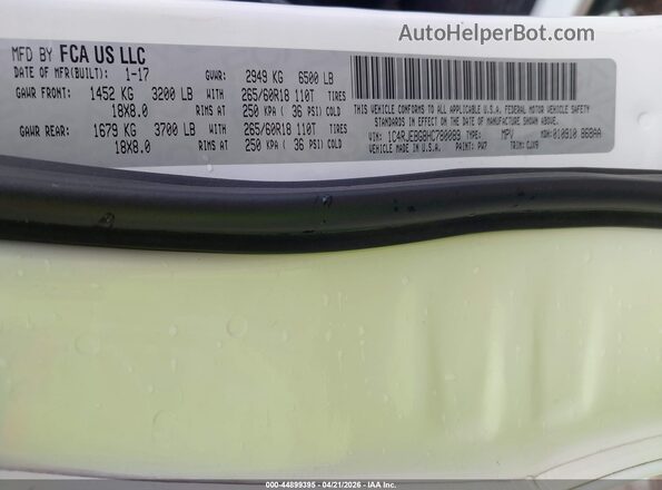 1C4RJEBG8HC780089 2017 JEEP GRAND CHEROKEE White Widok komory silnika