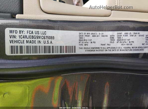 1C4RJEBG9MC679069 2021 JEEP GRAND CHEROKEE Gray ძრავის განყოფილების ხედი