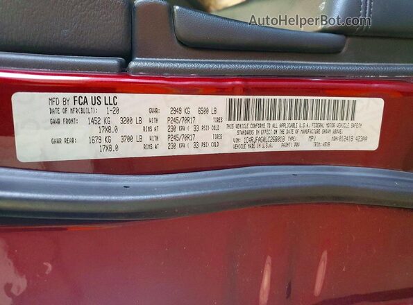 1C4RJFAG0LC268018 2020 JEEP GRAND Burgundy Панорамний вид салону 360°