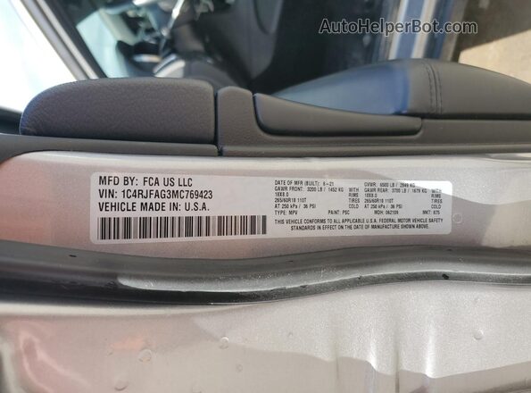 1C4RJFAG3MC769423 2021 JEEP GRAND Silver 360 interior view