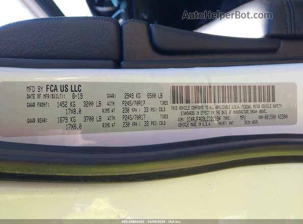 1C4RJFAG9LC121194 2020 JEEP GRAND CHEROKEE White Շարժիչի բաժամունքի տեսք